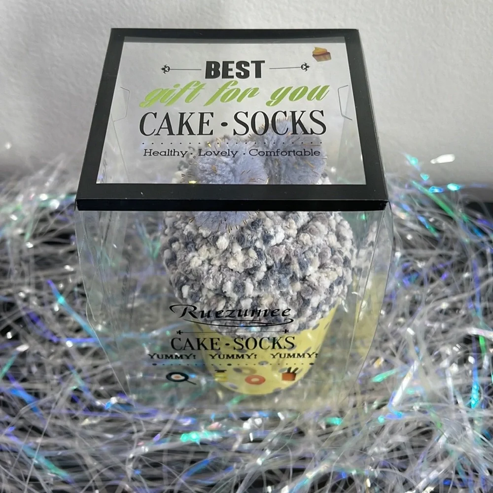 Birthday Cupcake Socks with Pom Poms in Box
